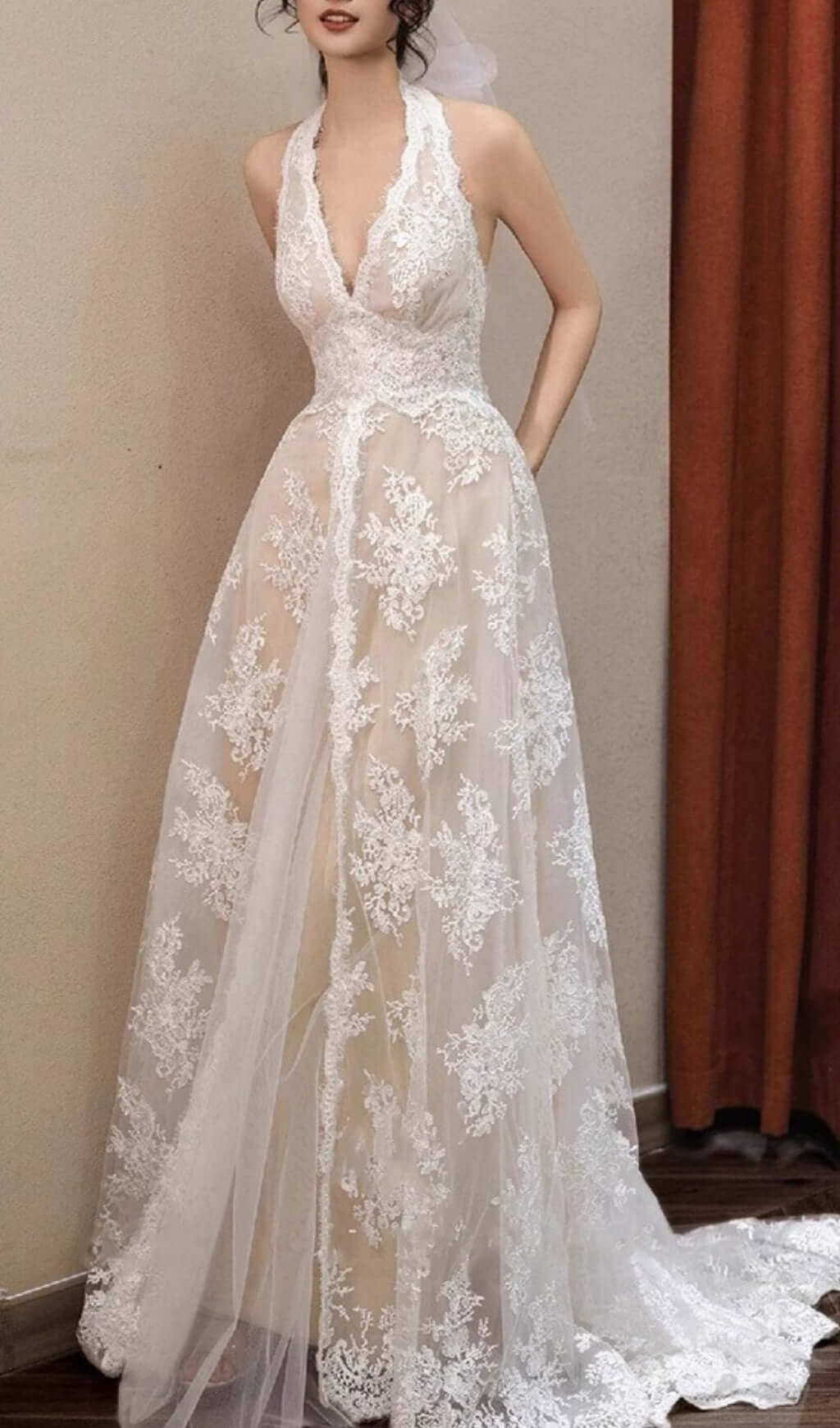 Aviella Halter Lace Wedding Dress