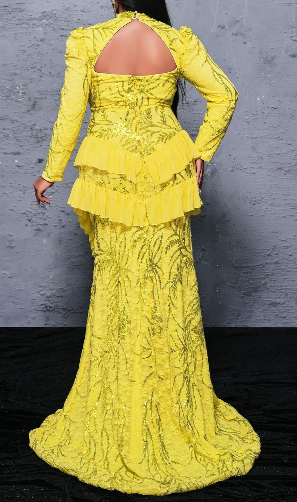 Belia Yellow Ruffle  Long Sleeve Plus Size Maxi Dress