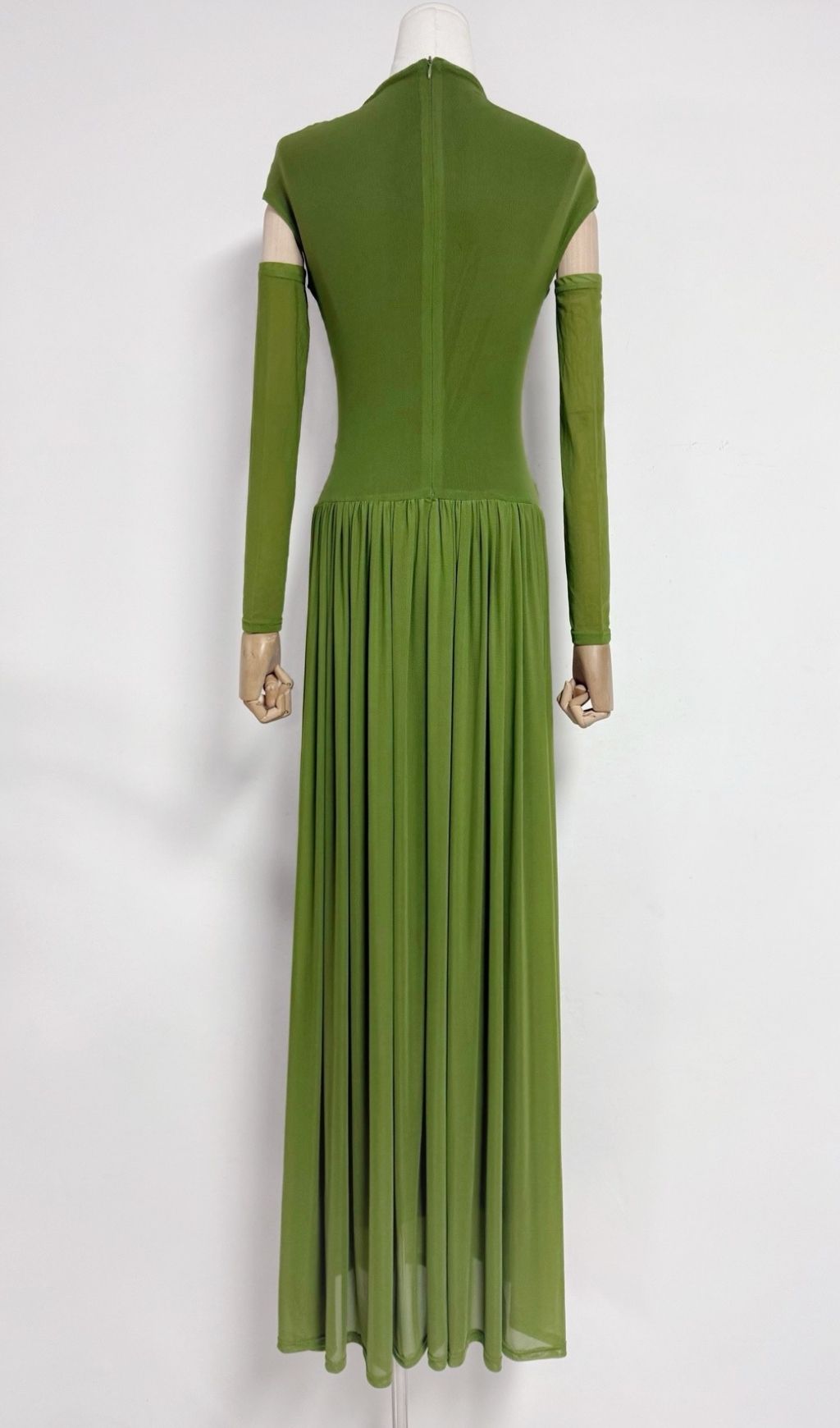 Kiele Emerald Green Ruched Maxi Gown with Detached Sleeves