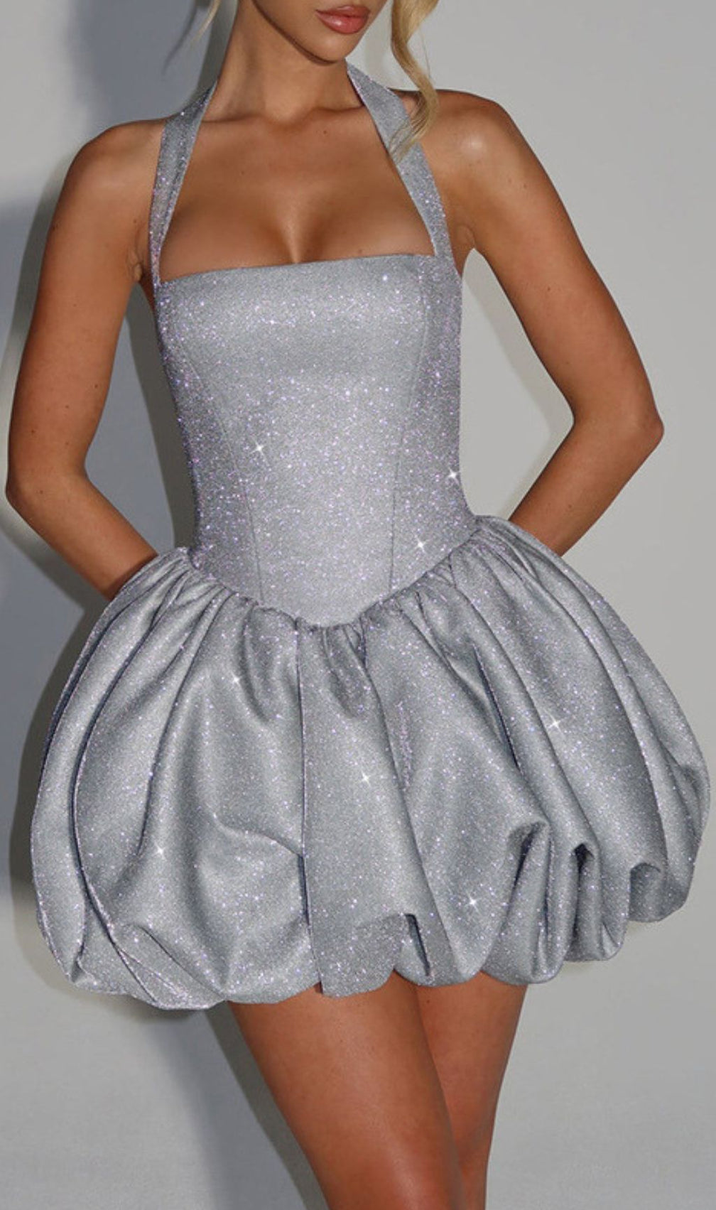 Jerrod Grey Sparkle Halter Bubble Mini Dress - Glam Party Ready