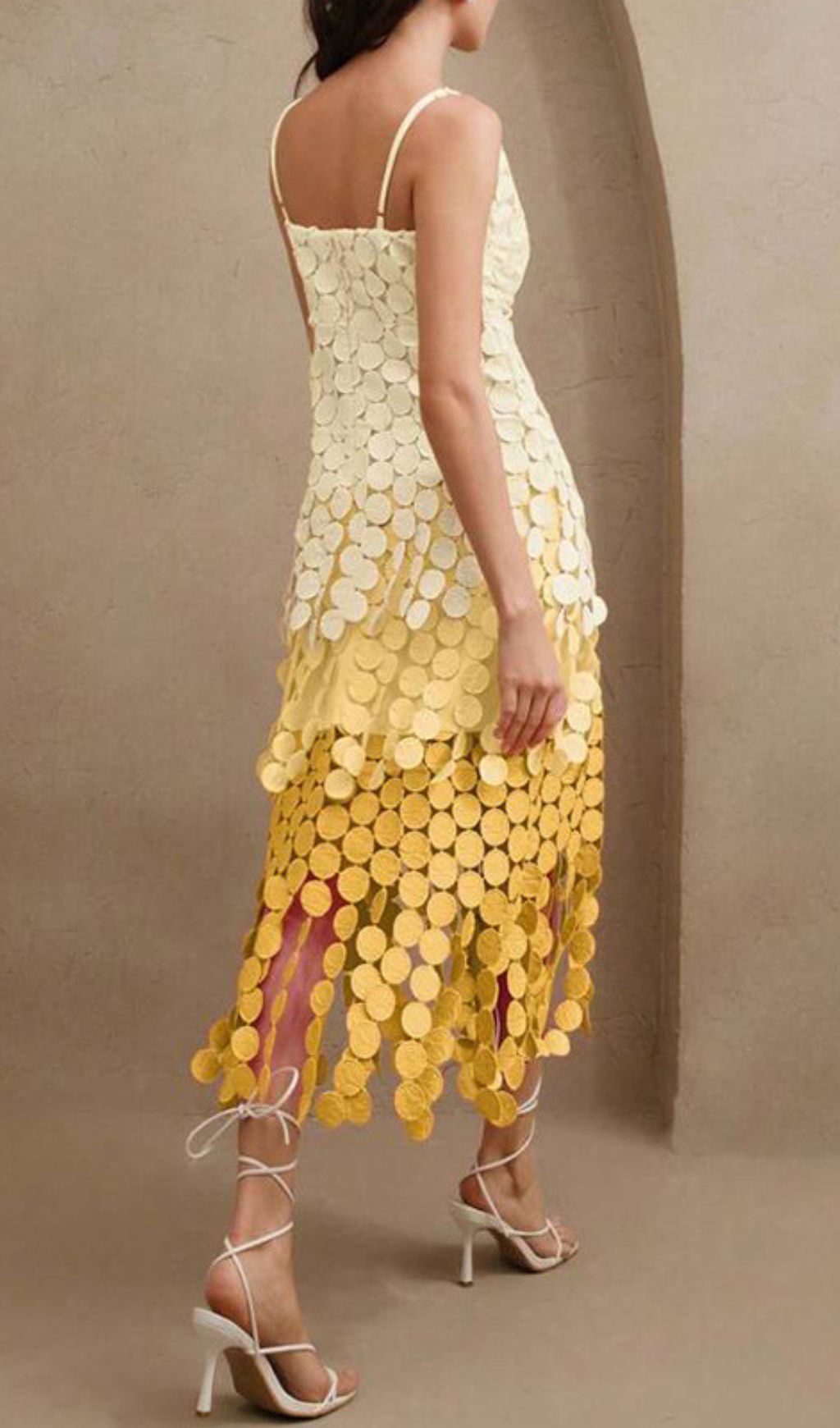 Vibrant Ham Ombre Yellow Layered Circle Midi Dress | Strappy & Chic for Special Occasions