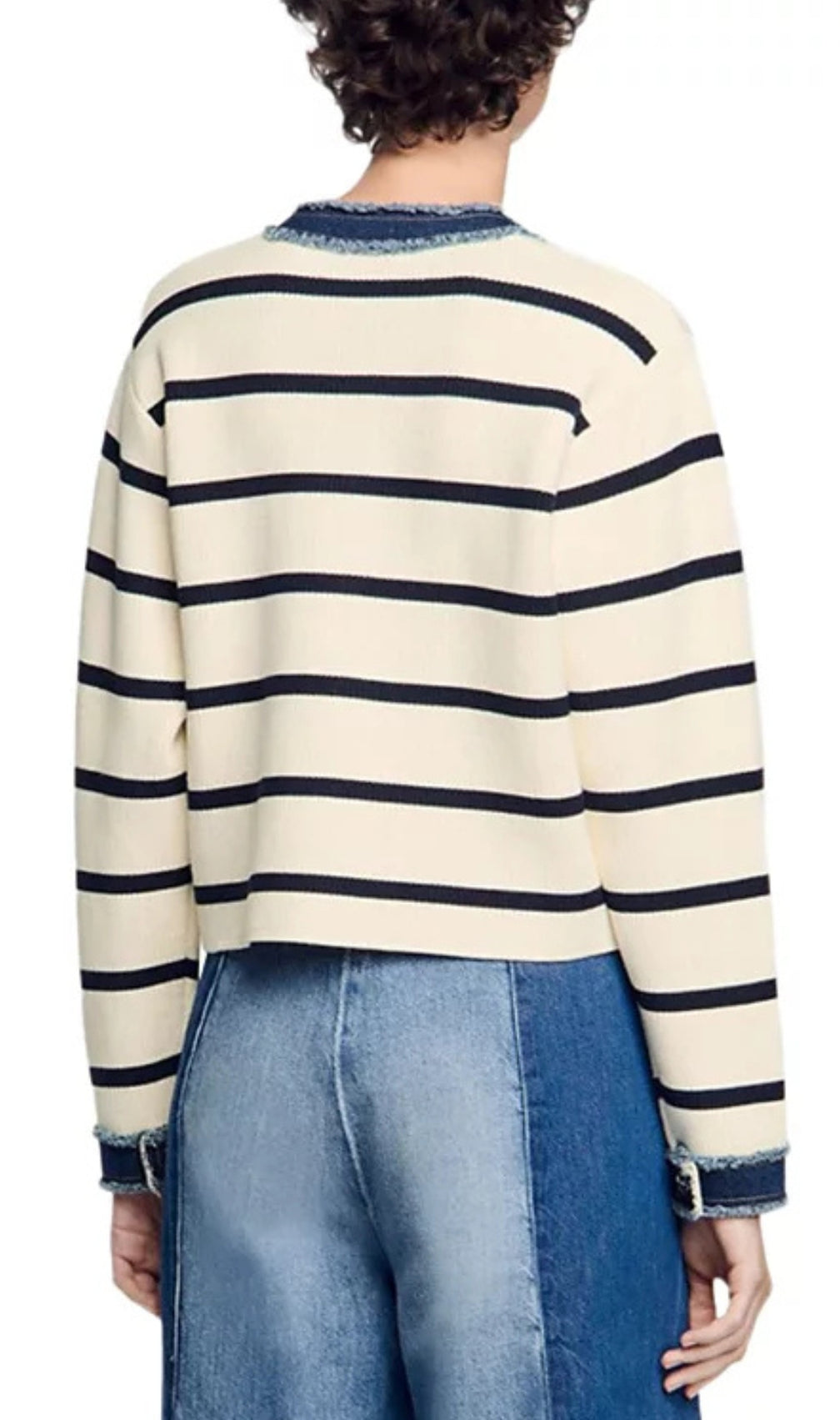 Striped Cardigan With Denim Detail