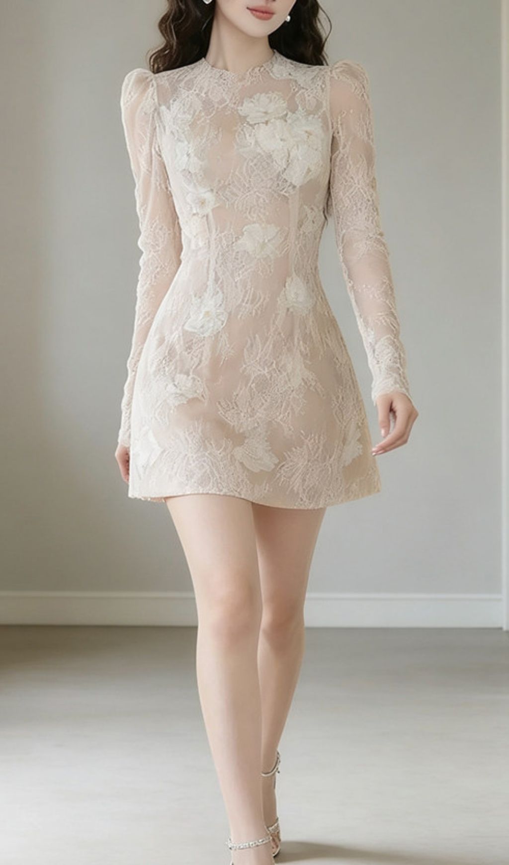 Kanae Romantic Lace Long Sleeve Mini Dress - Elegant Cocktail & Party Attire