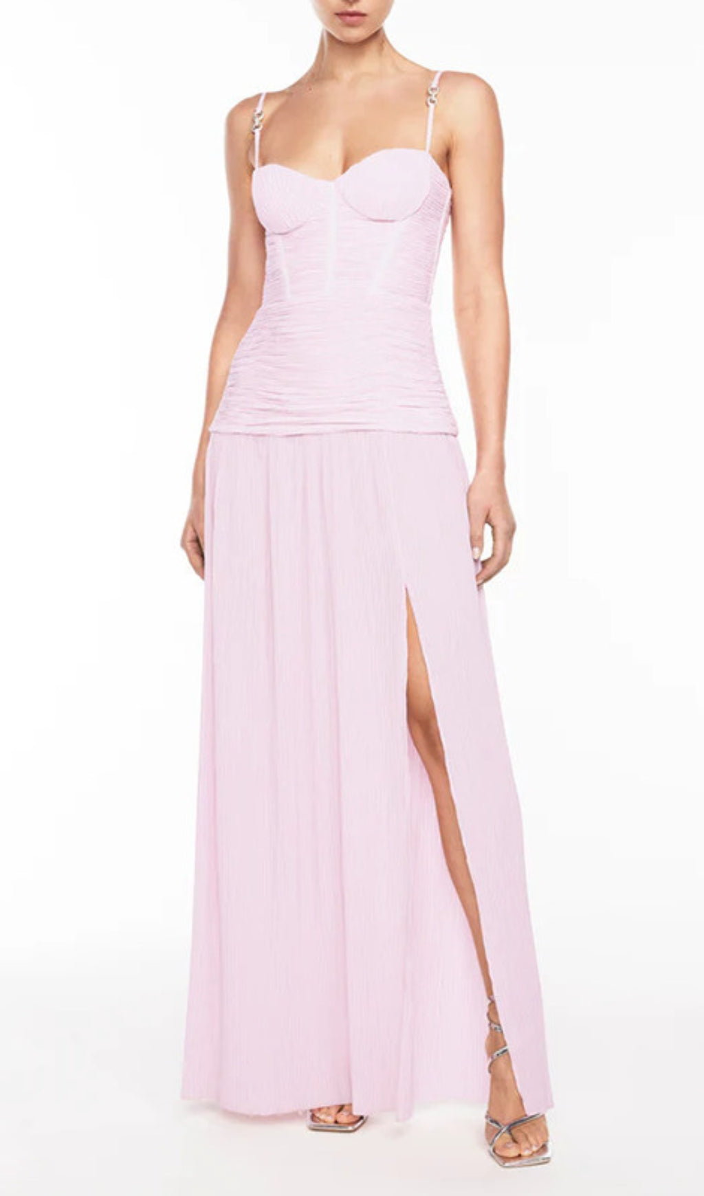 Darcy Strappy Ruched Slit Maxi Dress