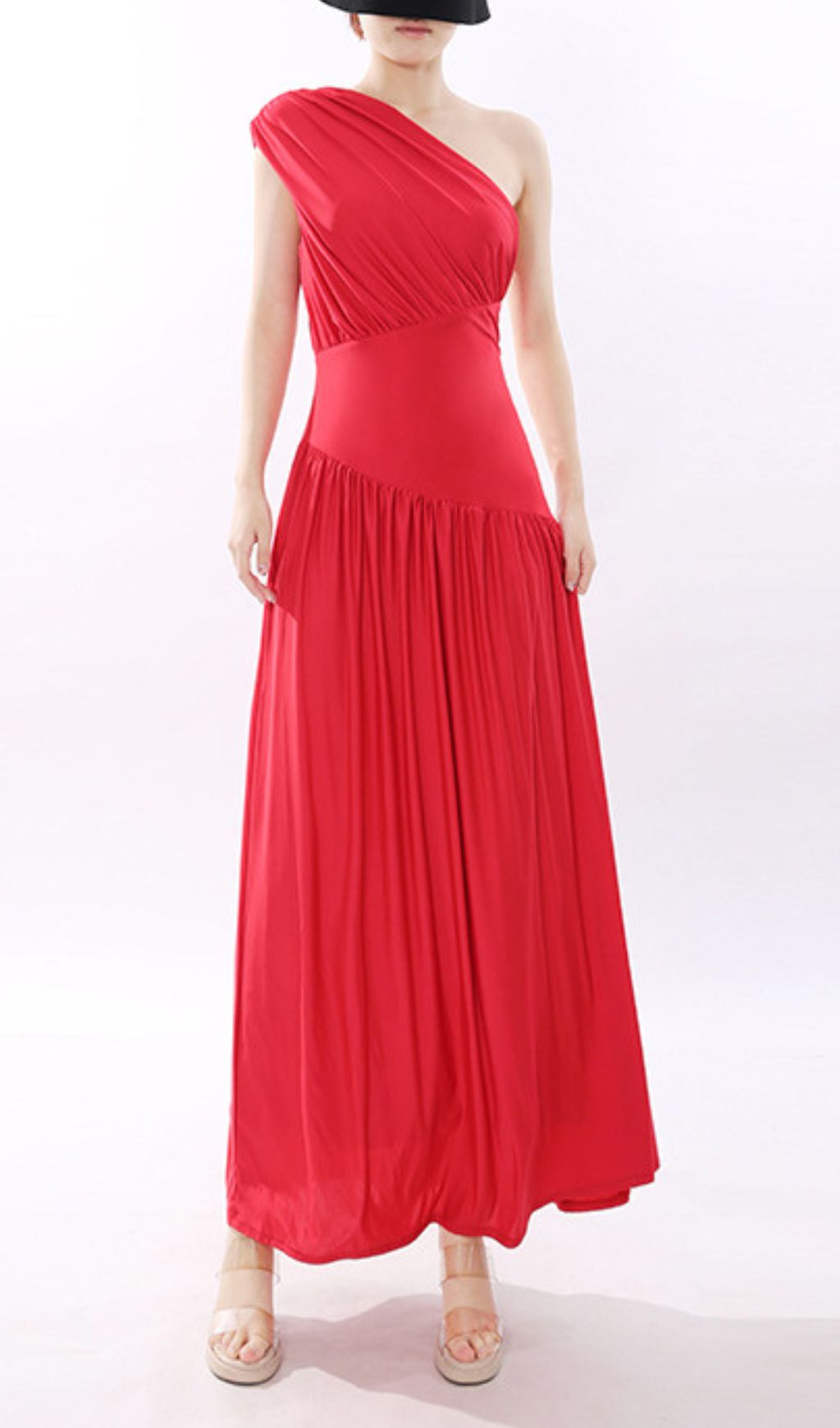Jinte Scarlet Goddess One-Shoulder Maxi Gown - Elegant Formal Dress