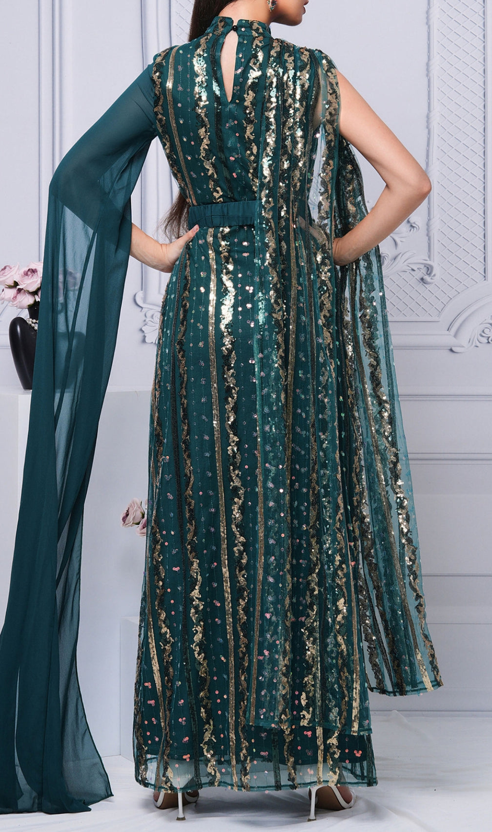 Covey Green Sequin Mesh Maxi Dress