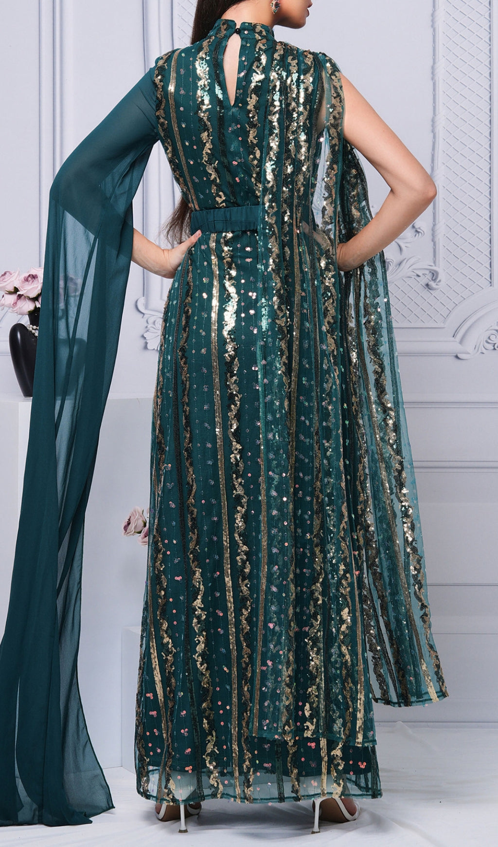 Covey Green Sequin Mesh Maxi Dress