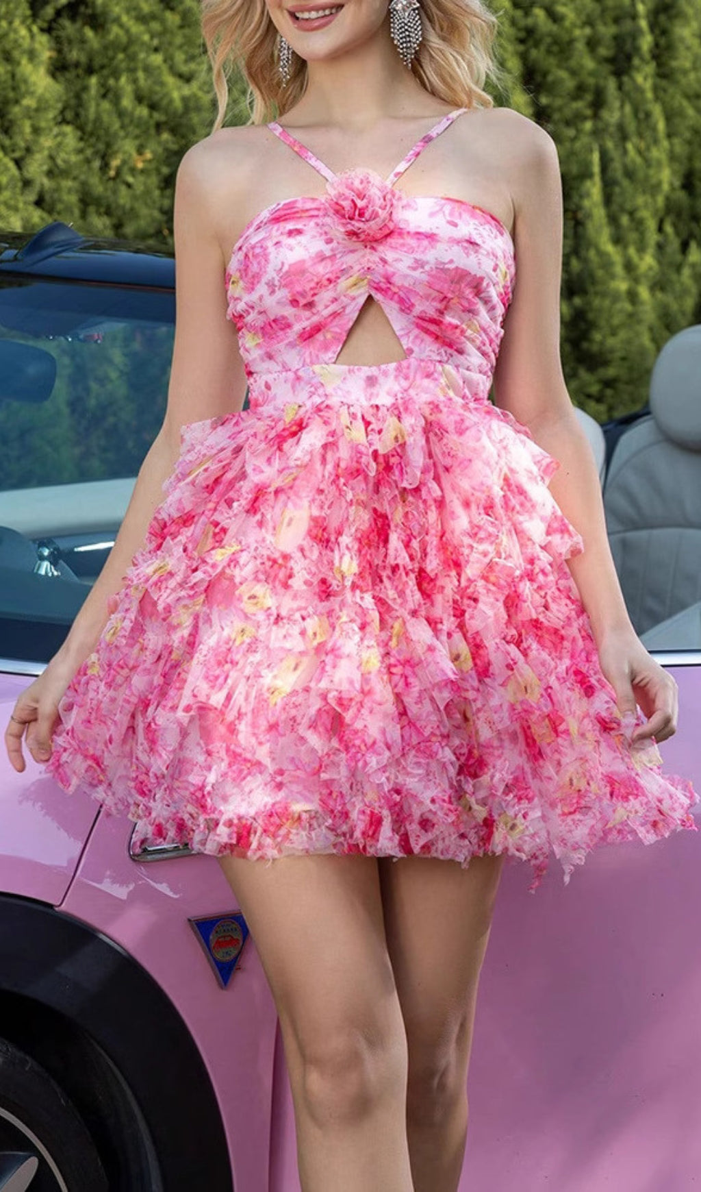 Deirdre Halter Floral Printed Mini Dress