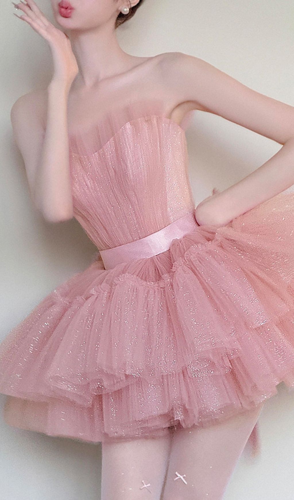 Kármen Pink Sparkle Mesh Mini Dress - Glamorous Tiered Party Dress