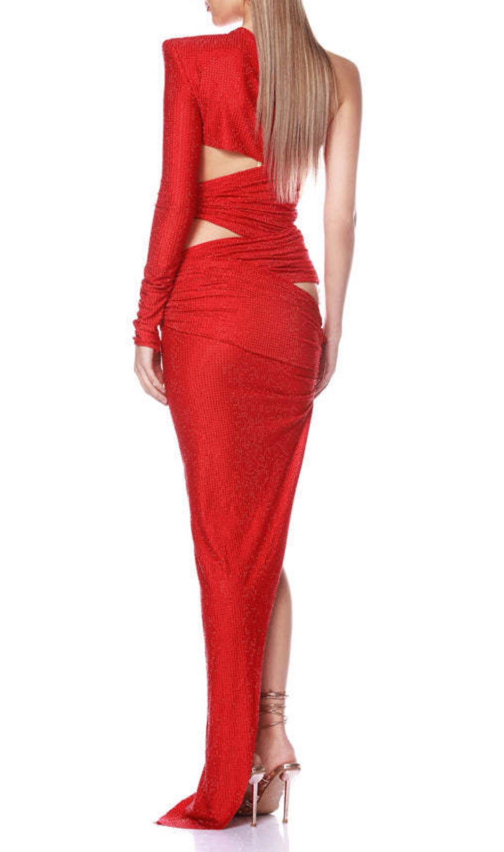 Gadar Red Diamante One-Shoulder Maxi Dress
