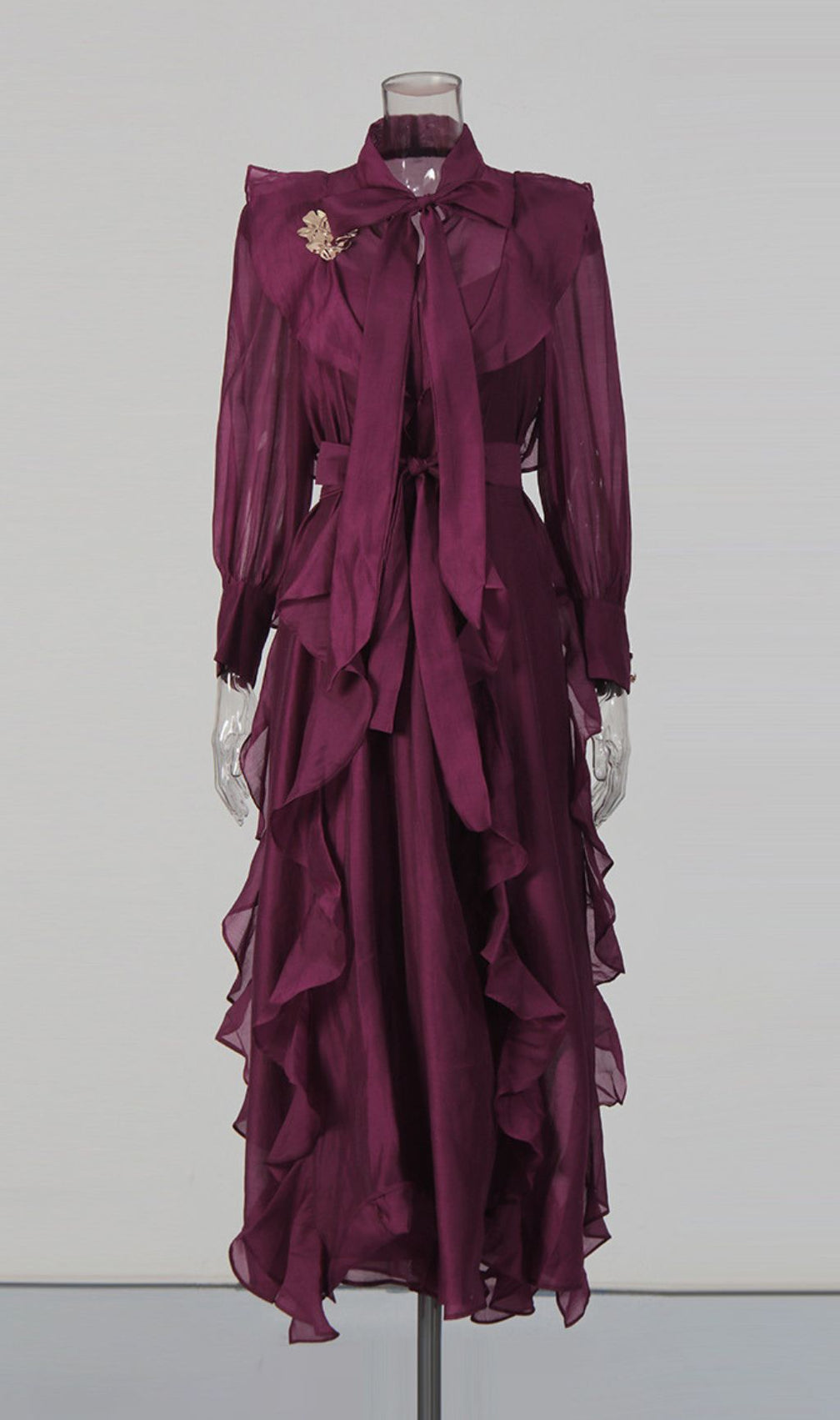 Isono "Enchantress" Purple Ruffled Maxi Gown - Elegant Long Sleeve Formal Dress