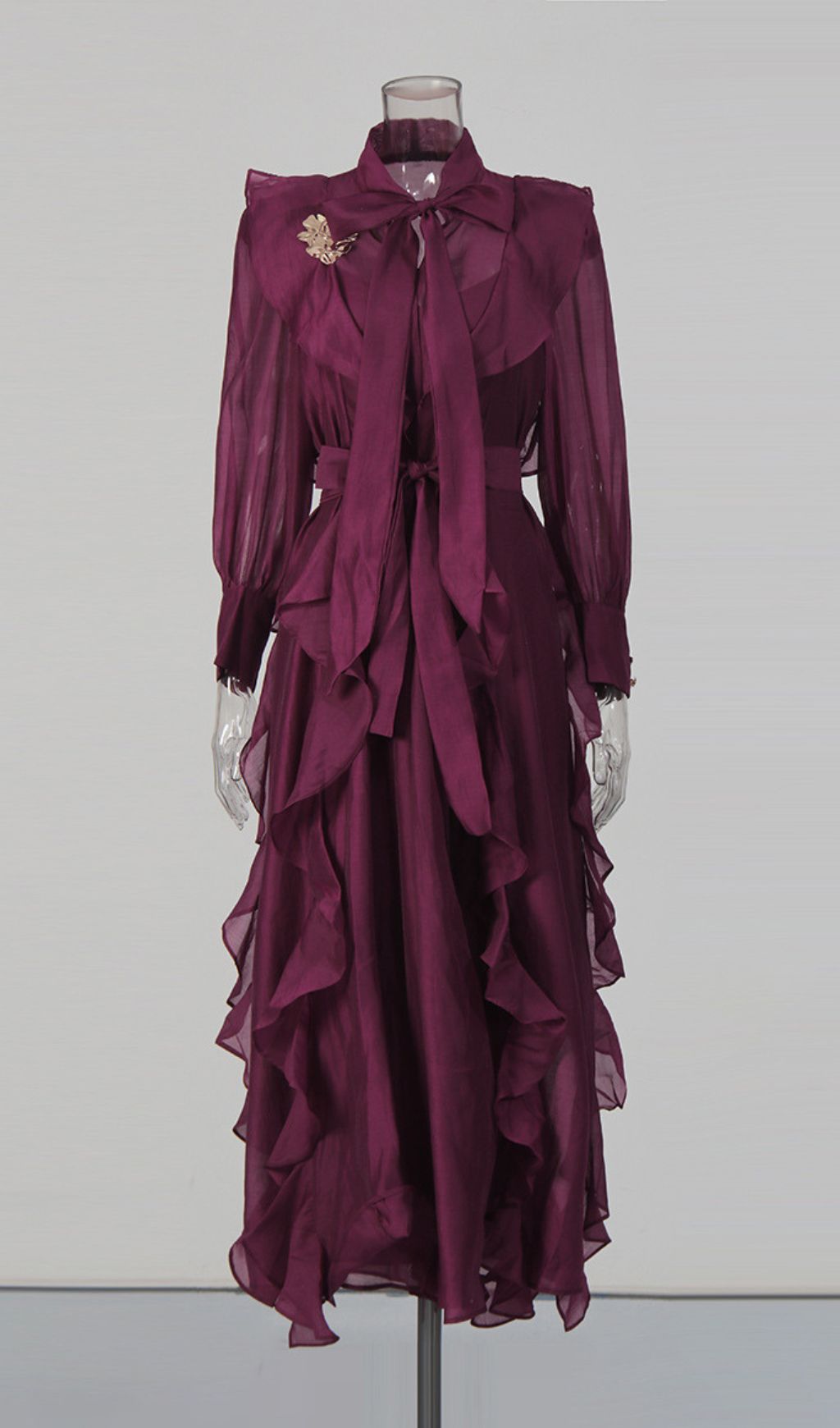 Isono "Enchantress" Purple Ruffled Maxi Gown - Elegant Long Sleeve Formal Dress