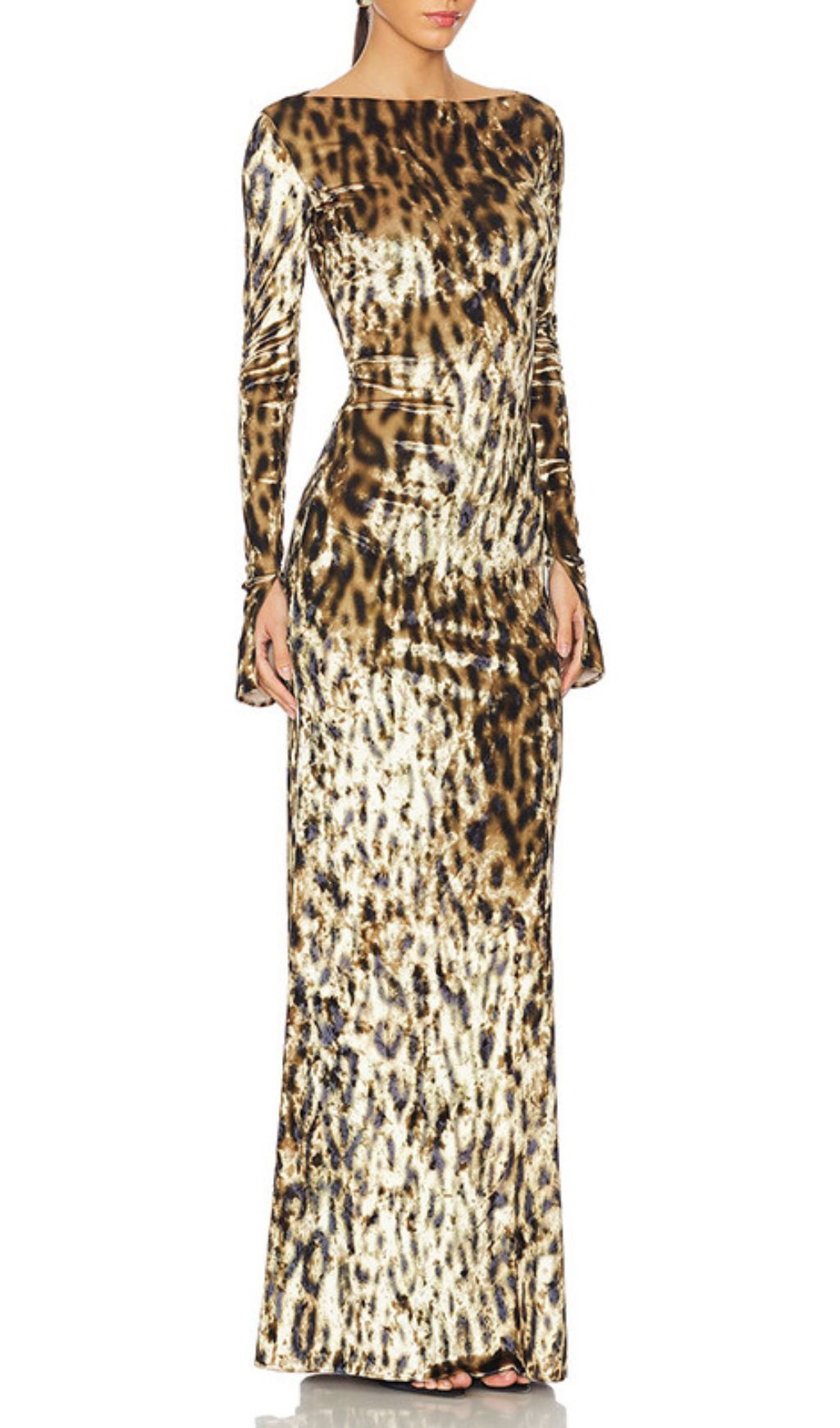 Gethin Leopard Long Sleeve Maxi Dress