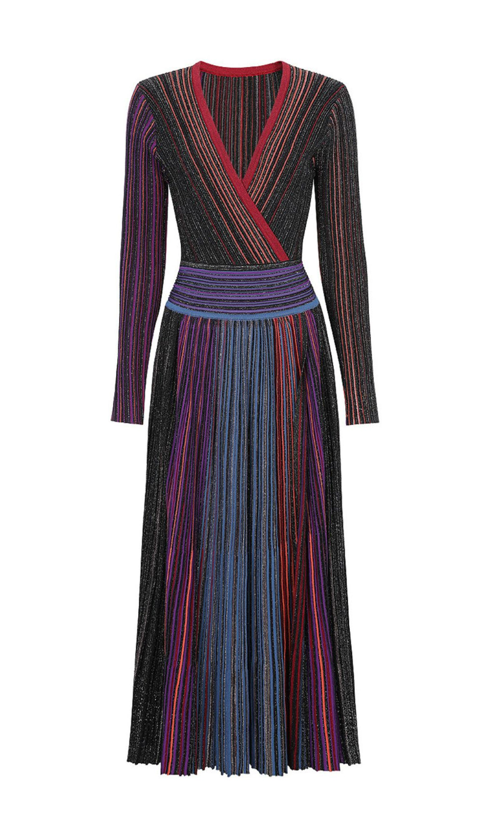 Giada Blue V-Neck Long Sleeve Midi Dress