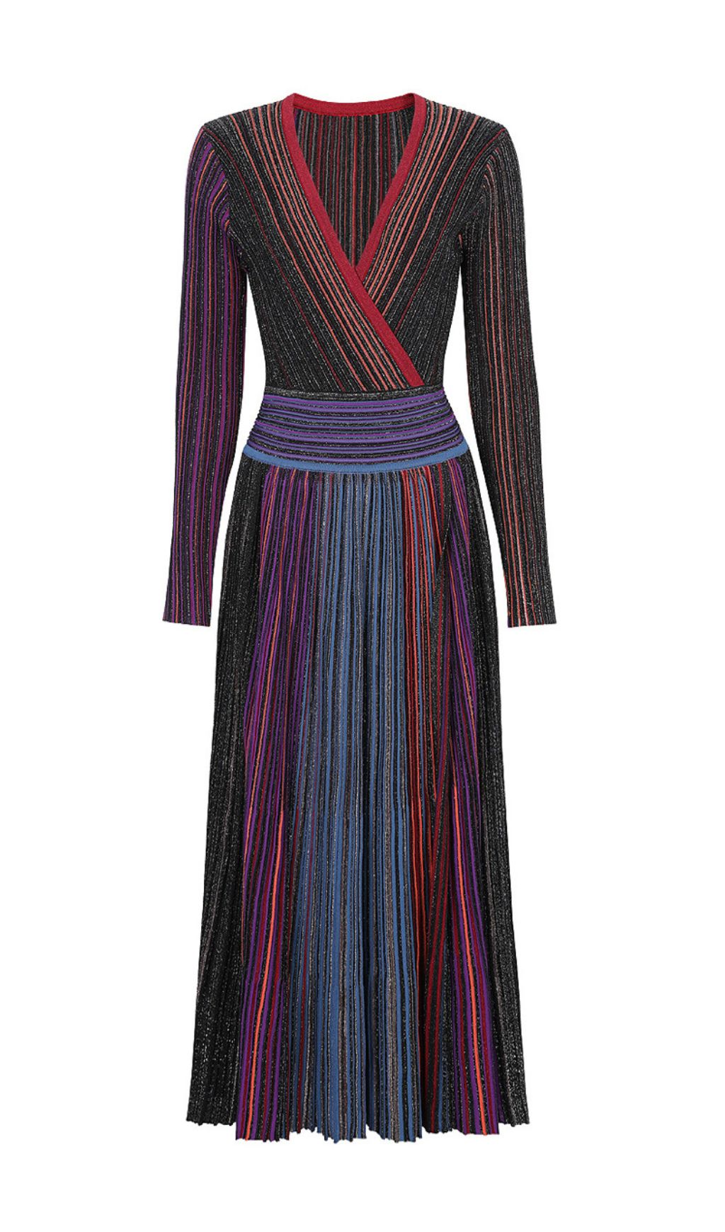 Giada Blue V-Neck Long Sleeve Midi Dress