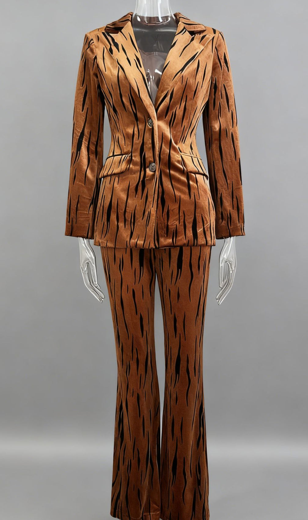 Jerrica Velvet Tiger Stripe Power Suit Set | Women's Luxe Blazer & Pants