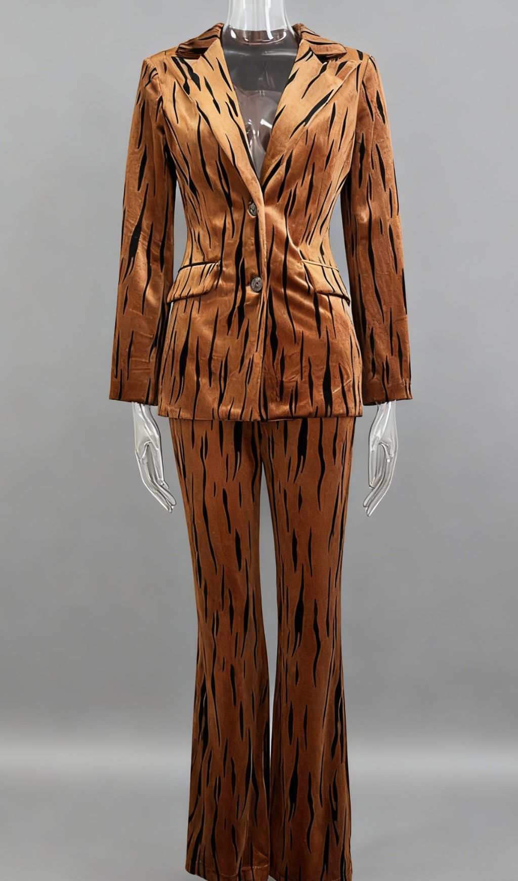 Jerrica Velvet Tiger Stripe Power Suit Set | Women's Luxe Blazer & Pants
