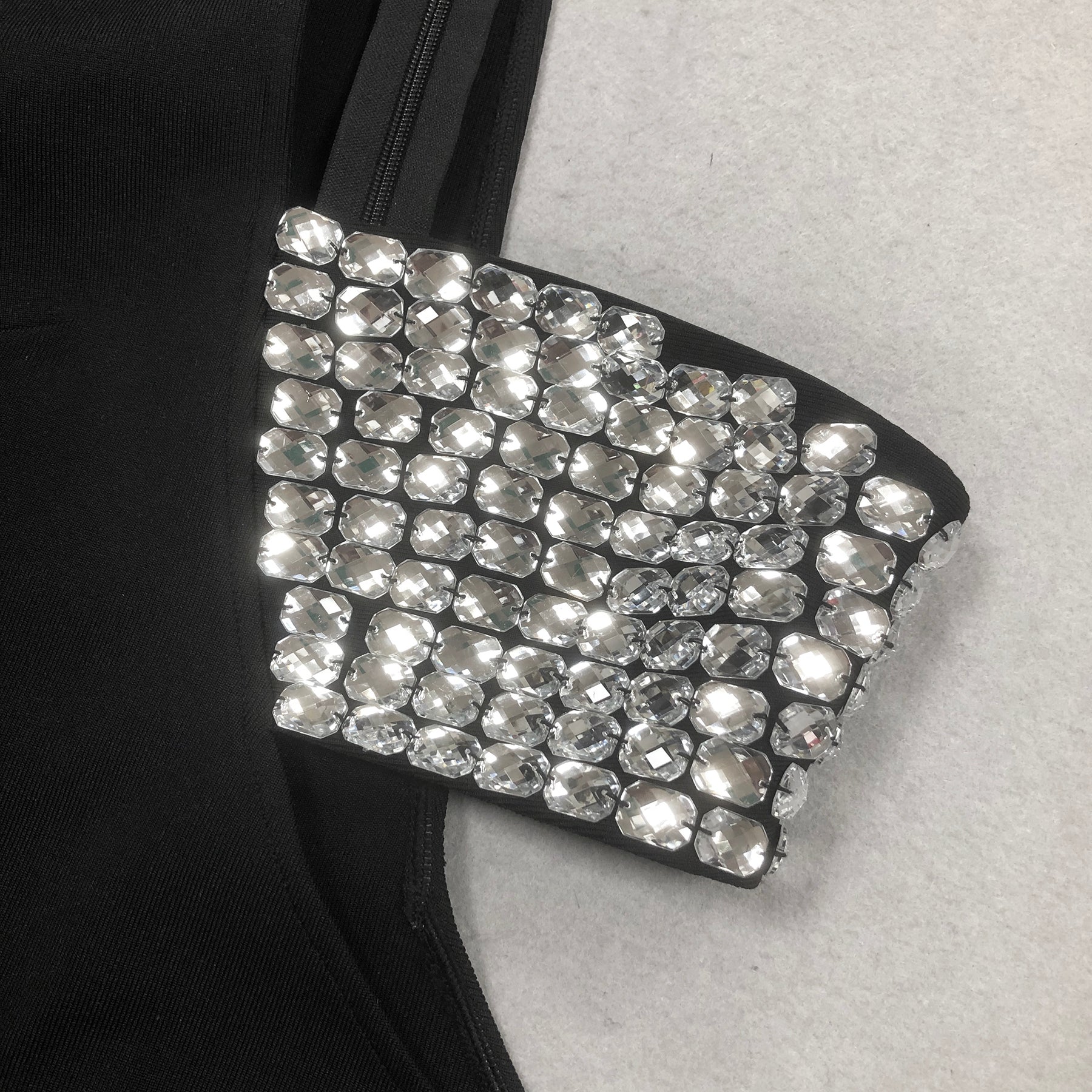 Black One Sleeve Crystal Detail Maxi Dress