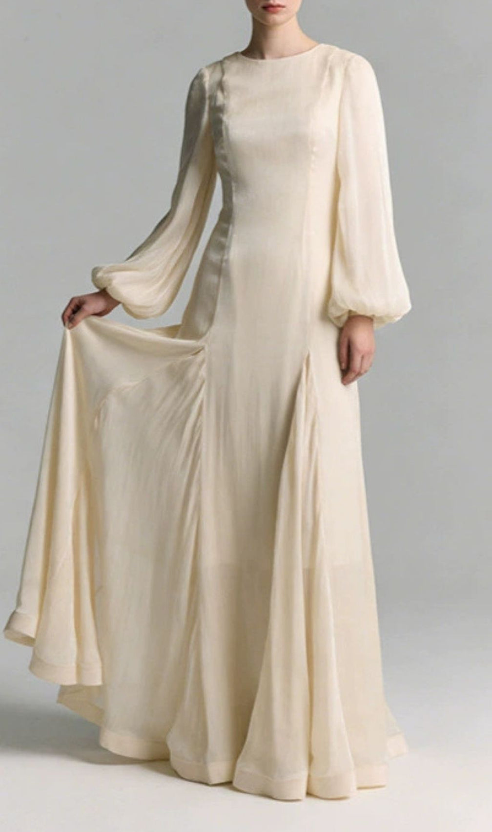 Keren Champagne Long Sleeve Maxi Dress - Elegant Formal Gown