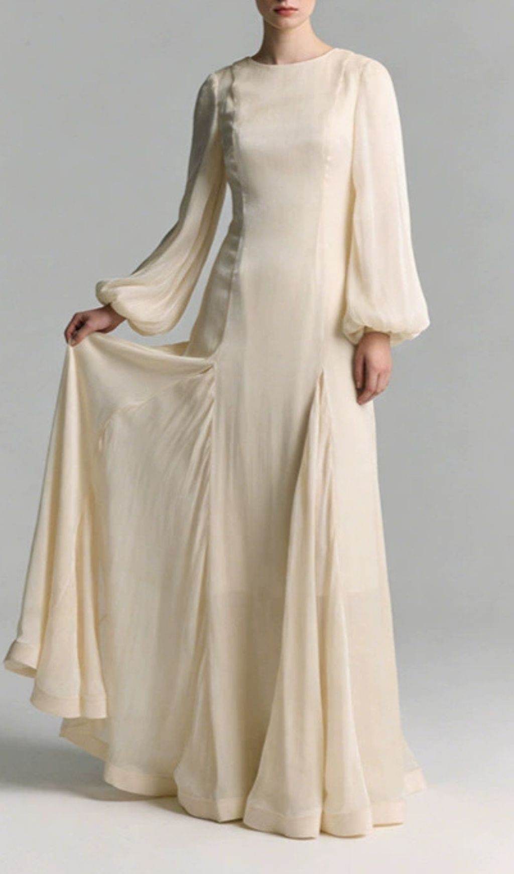 Keren Champagne Long Sleeve Maxi Dress - Elegant Formal Gown
