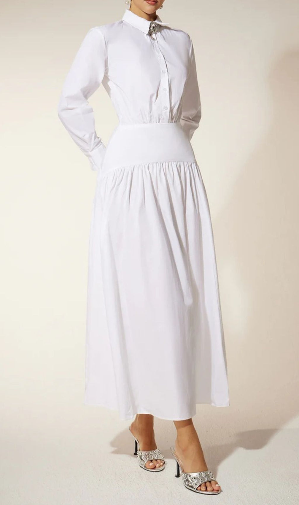 Eilert Chic White Ruched Shirt Dress - Versatile Midi for Modern Women