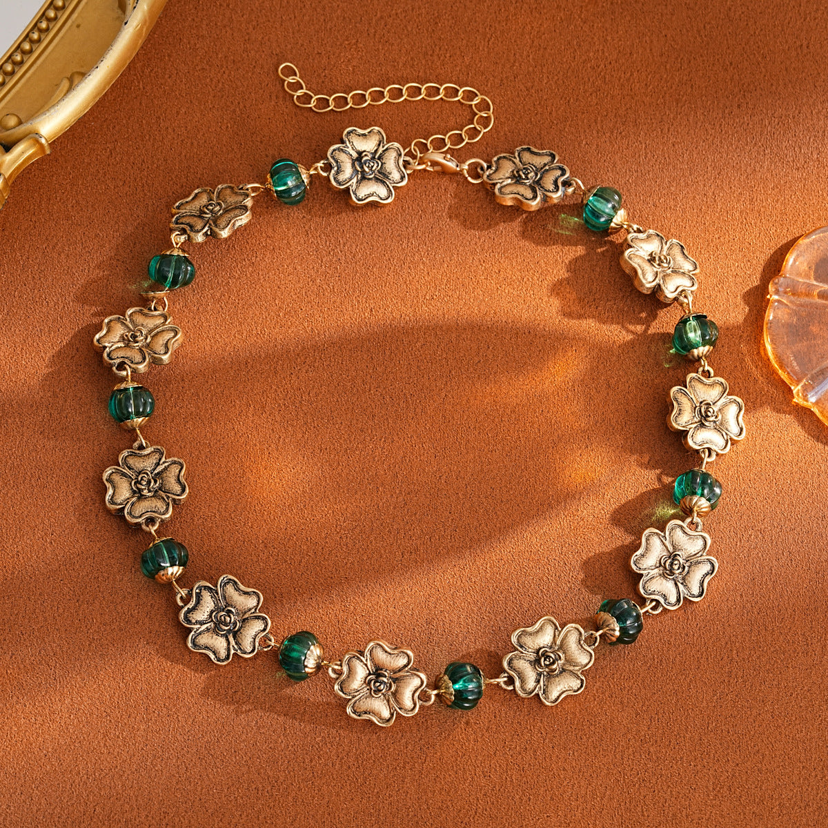 Jacoby Vintage Floral & Teal Beaded Choker Necklace for Women