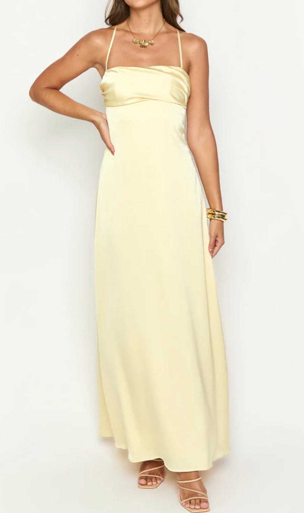 Devota Yellow Strappy Backless Maxi Dress