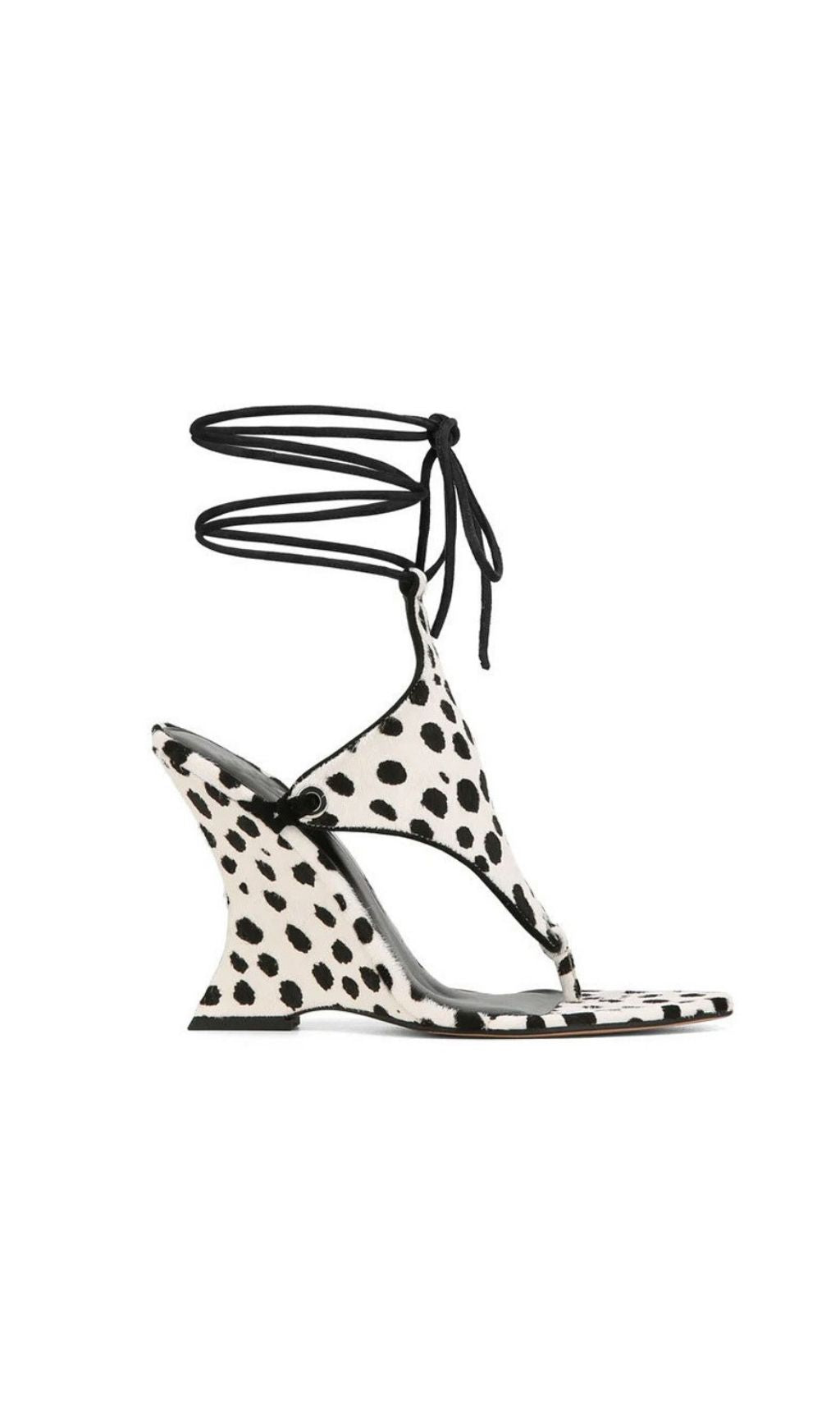 Gavren Dalmatian Print Wedge Tie-Up Sandals for Women