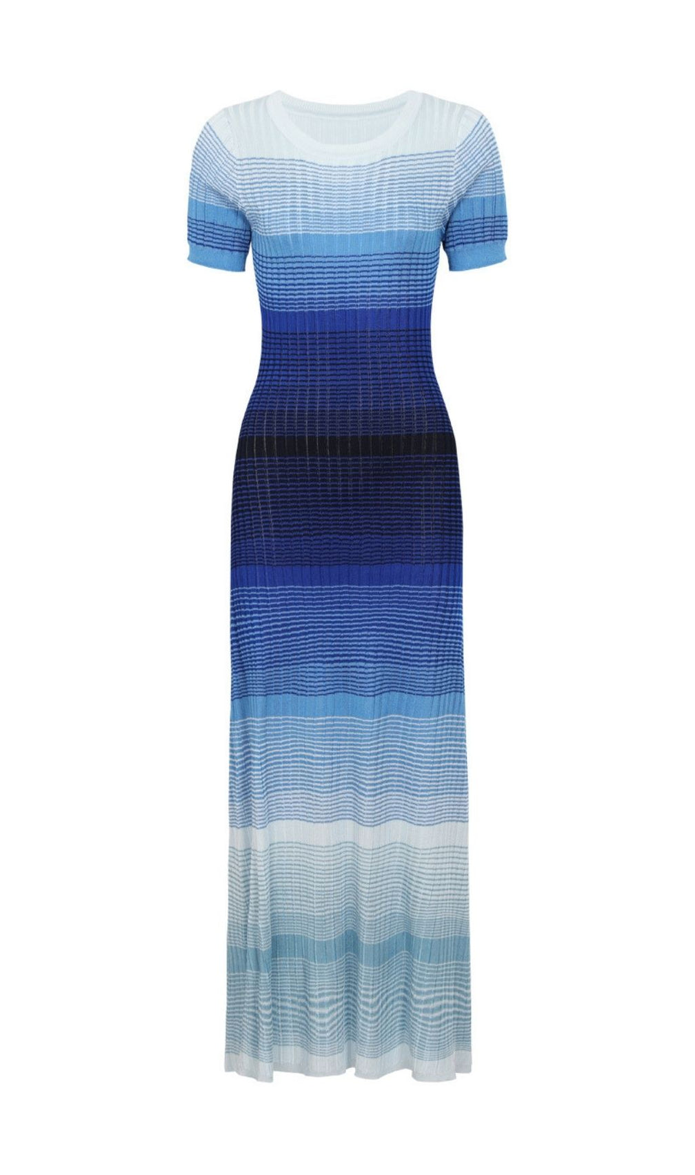 Kianna Blue Ombre Striped Short Sleeve Knit Maxi Dress