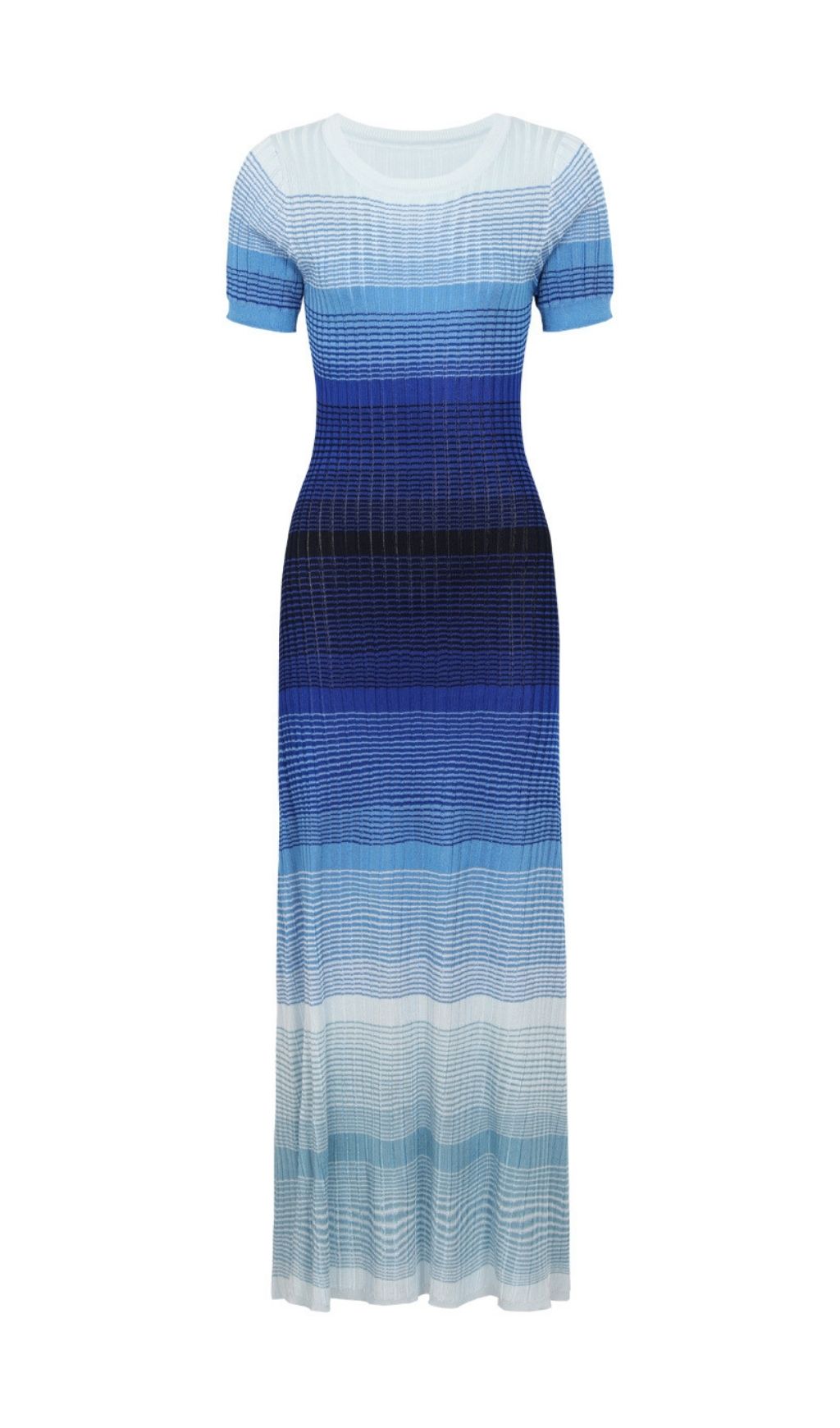Kianna Blue Ombre Striped Short Sleeve Knit Maxi Dress