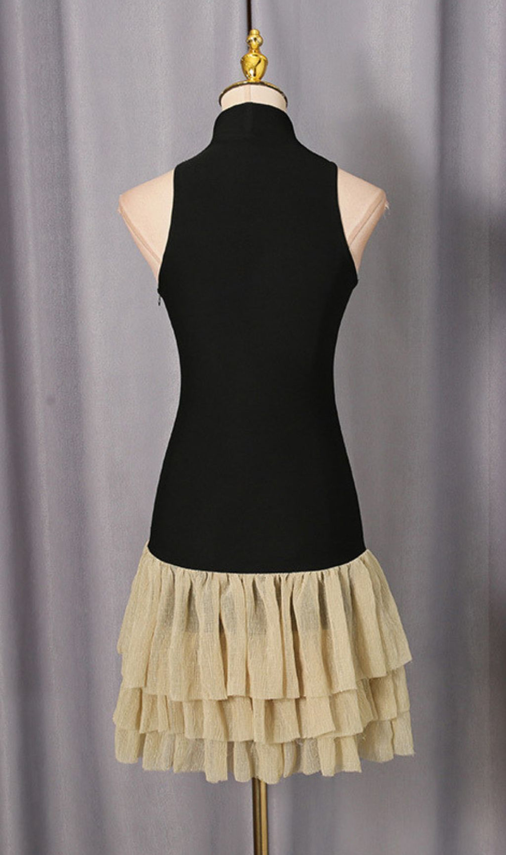 Jacarra Chic Black Halter Turtleneck Ruffle Tiered Mini Dress