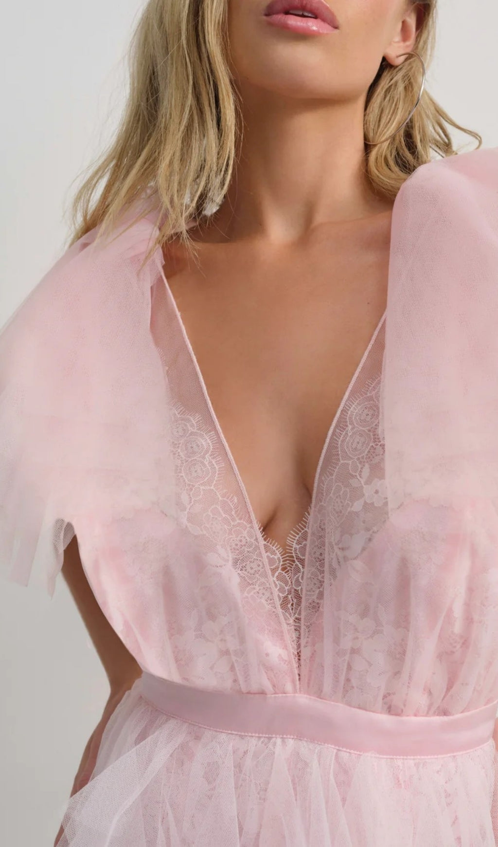 Elisana Pink Mesh V-Neck Maxi Dress