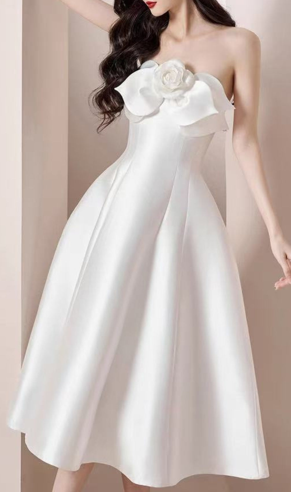 Chameli Strapless Flower Midi Dress