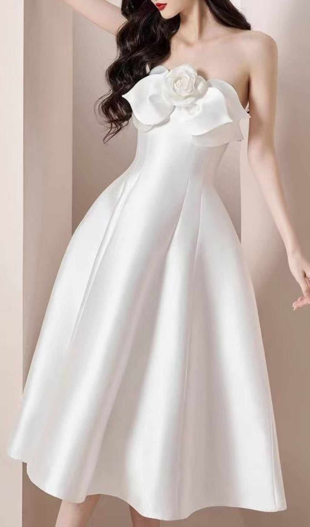 Chameli Strapless Flower Midi Dress