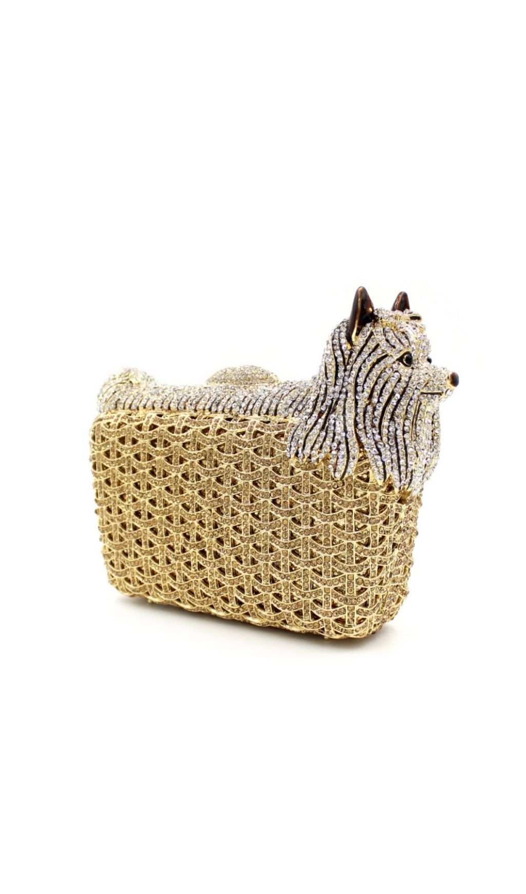 Khamani Gold Diamante Dog Clutch Bag - Luxury Crystal Pet Purse