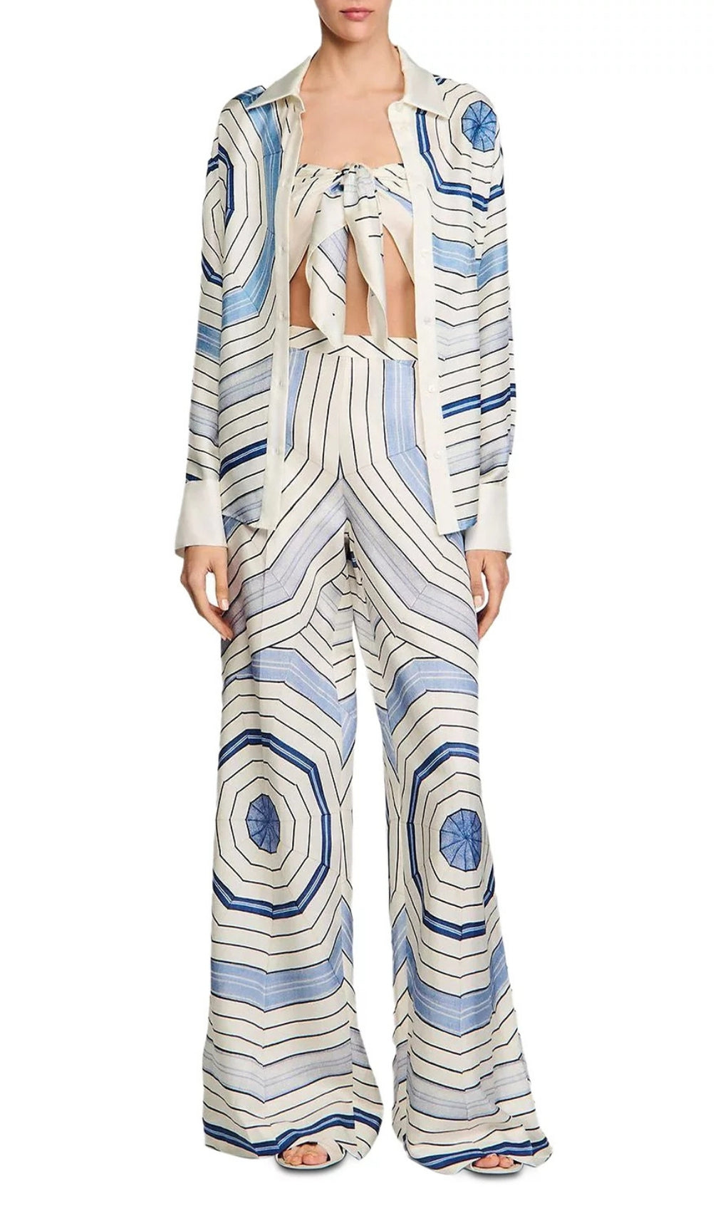 Spiral Motif Wide Leg Trousers