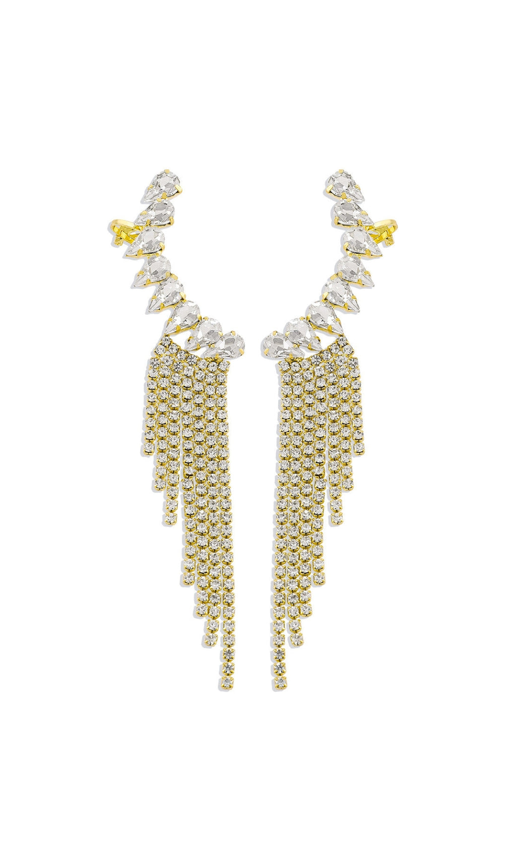 Gold Rhinestone Tassel Geometric Earrings