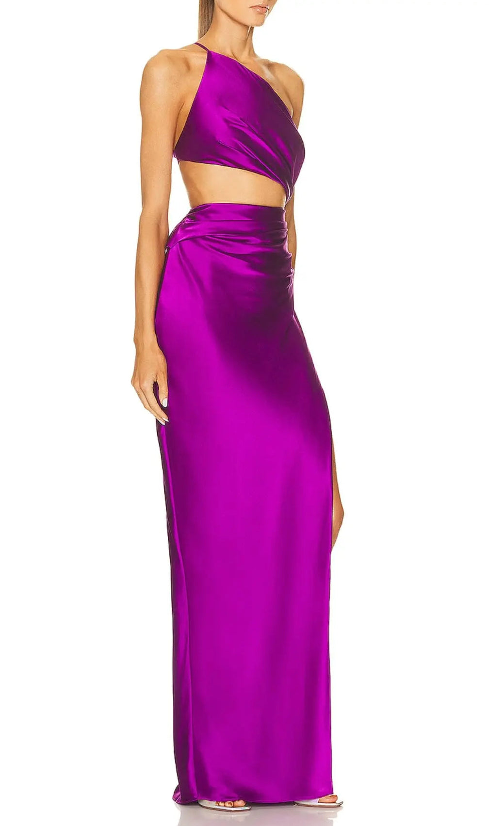 One-Shoulder Silk Satin Midi Dress In Purple