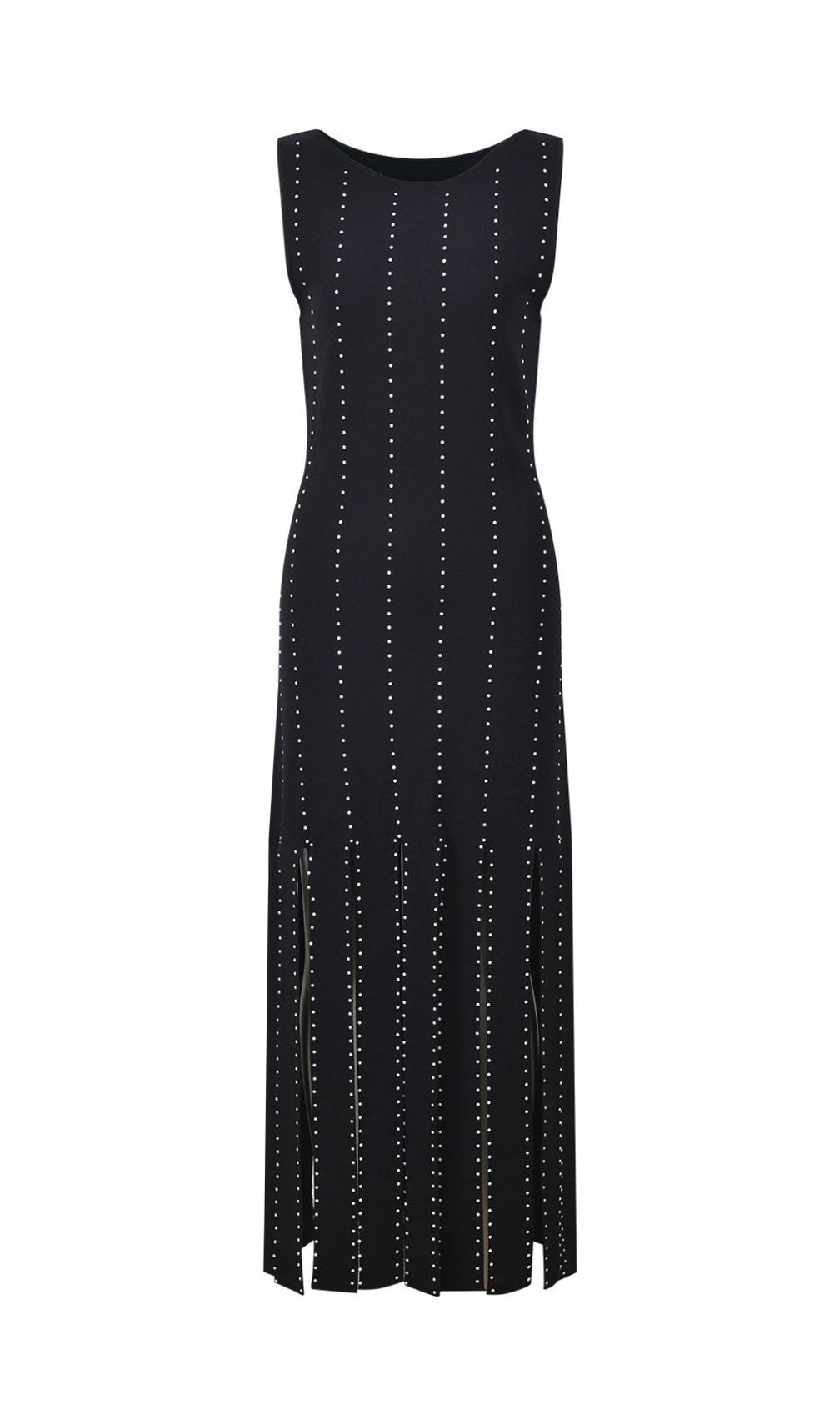 Glamorous Black Studded Fringe Bodycon Midi Dress | Sleeveless & Chic