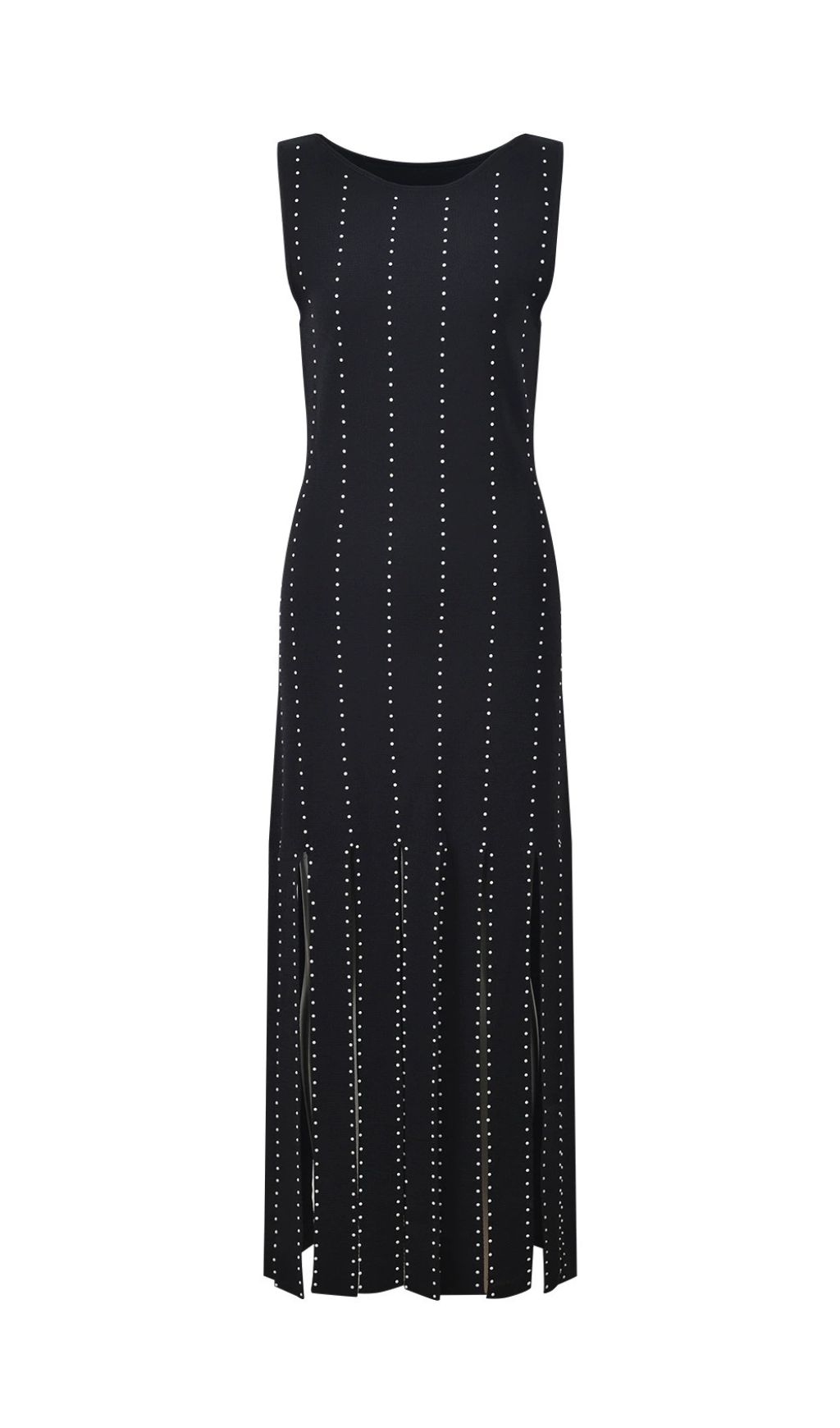 Glamorous Black Studded Fringe Bodycon Midi Dress | Sleeveless & Chic