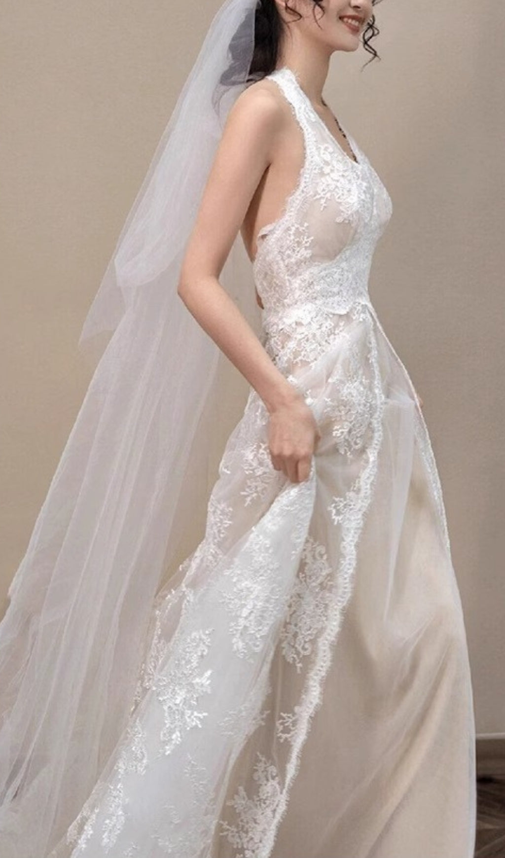 Aviella Halter Lace Wedding Dress
