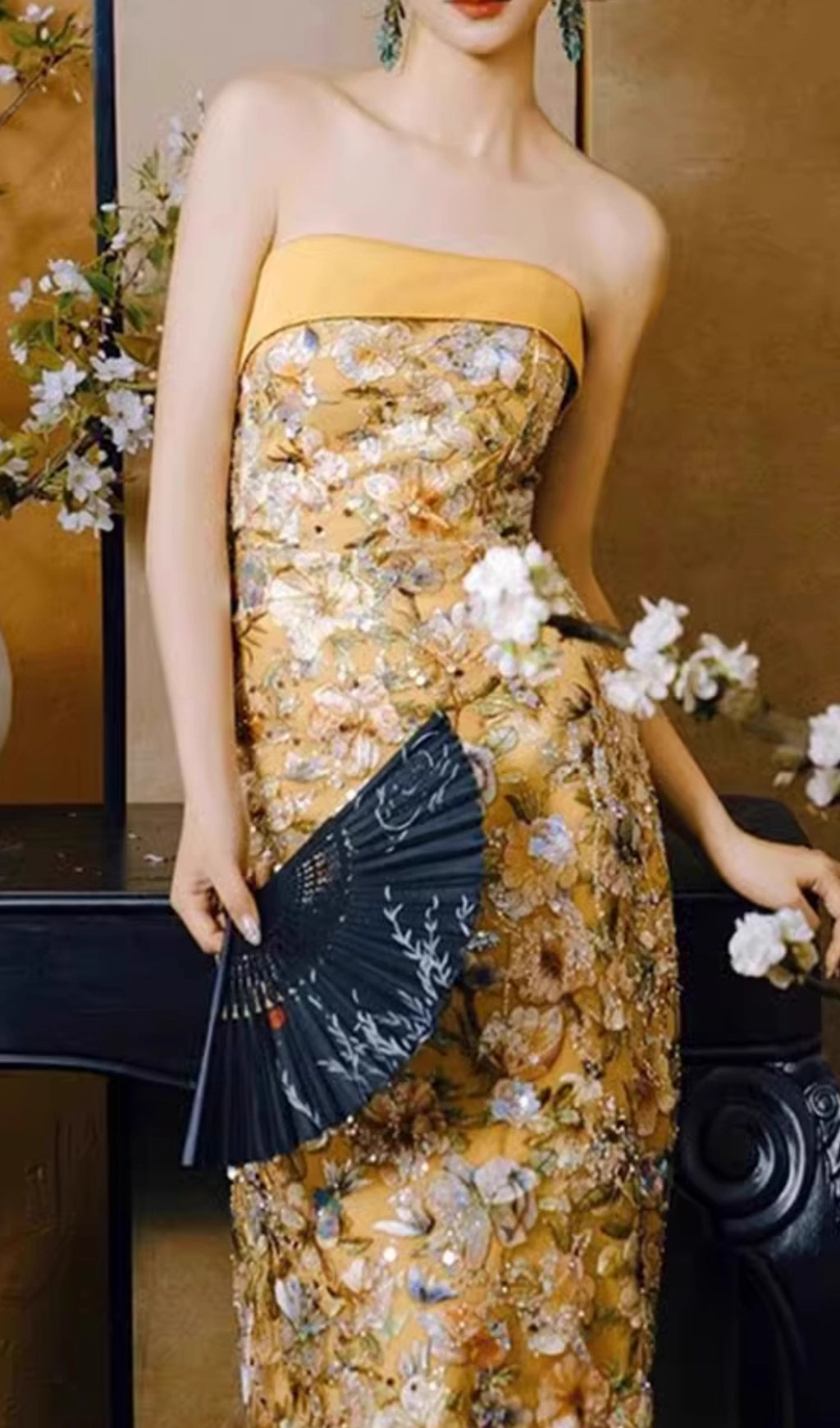 Colista Yellow Flower Embroidery Maxi Dress