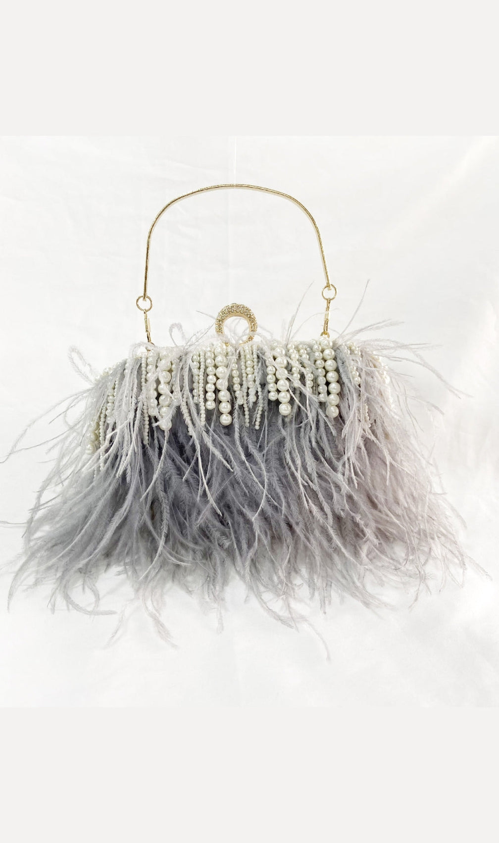 Ana Feather Pearl Chain Clutch