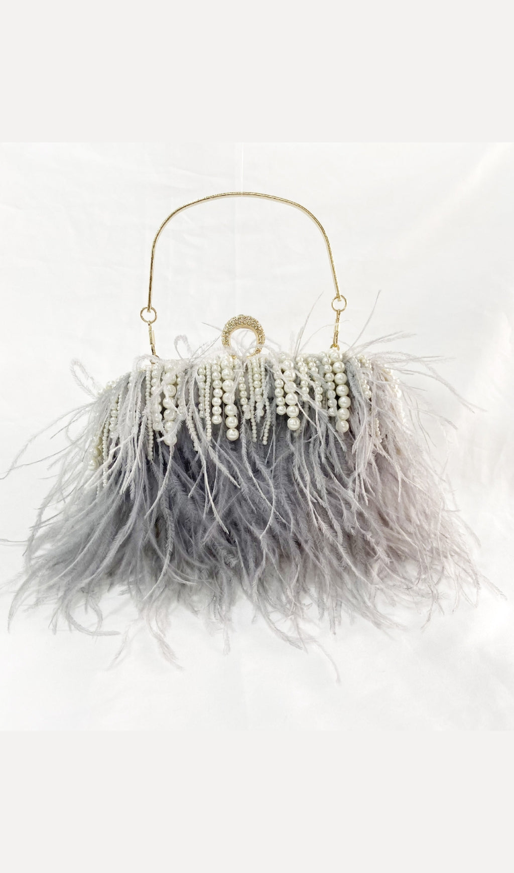 Ana Feather Pearl Chain Clutch