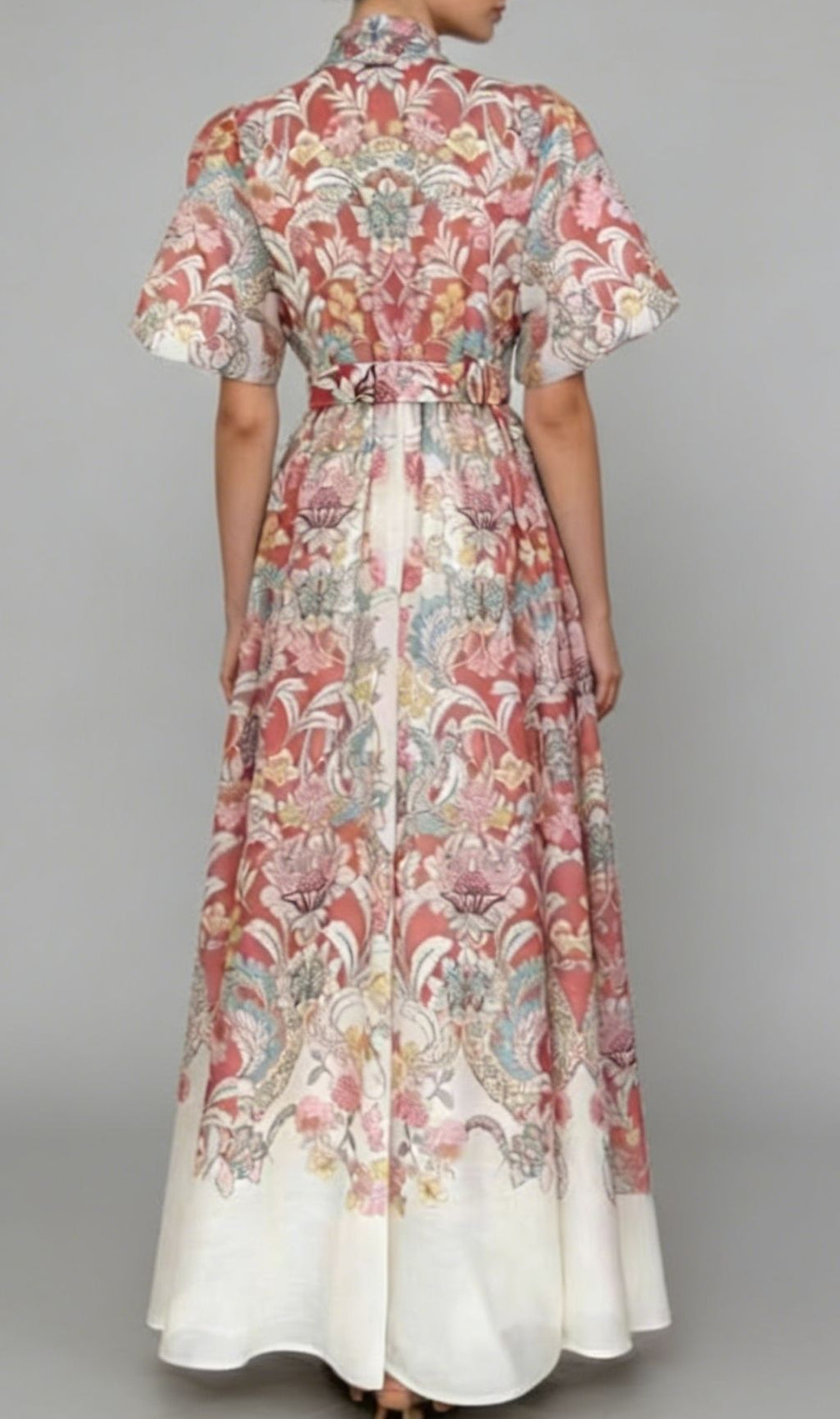 Karsen Elegant Floral Print Puff Sleeve Maxi Shirt Dress