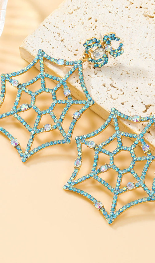 Dazzling Rhinestone Spiderweb & Spider Dangle Earrings for Women