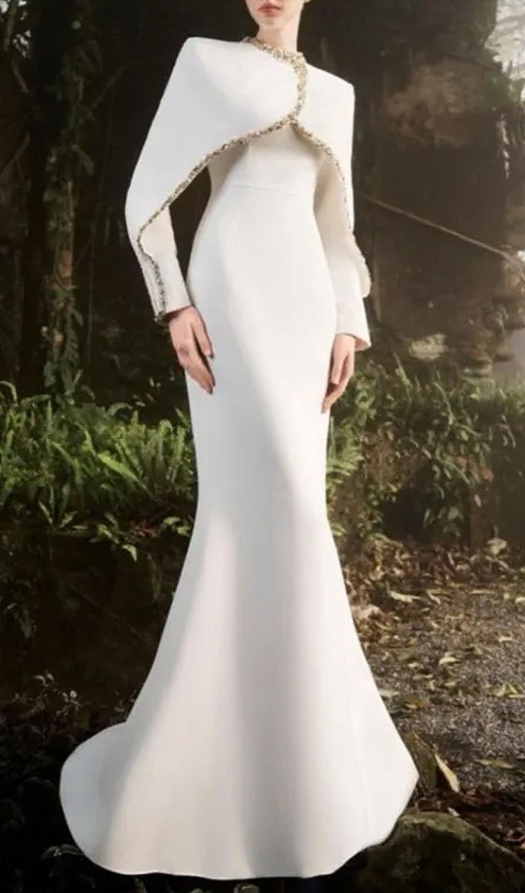 Fuyuko White Diamante Long Sleeve Maxi Dress