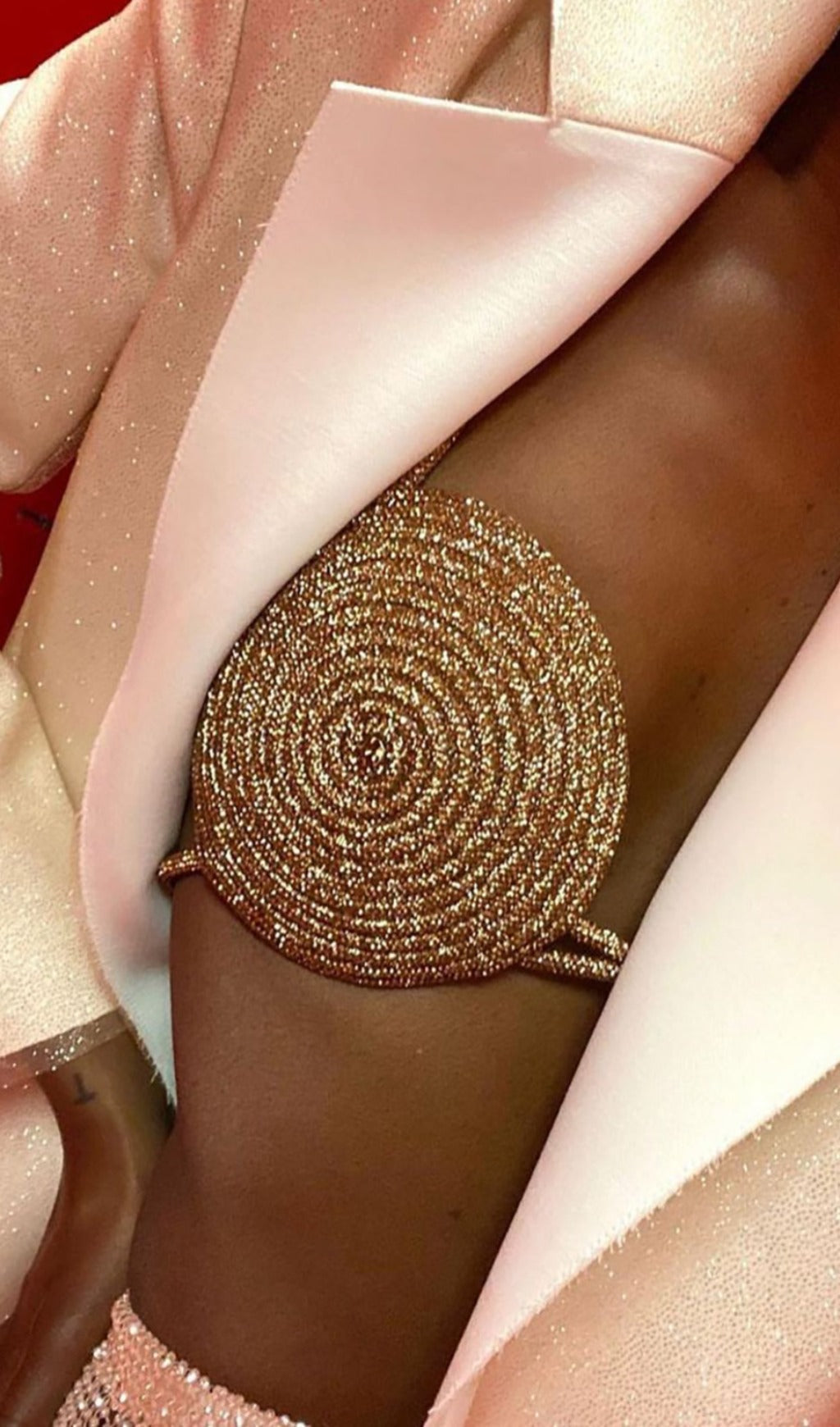 Rhinestone Embellished Silk Bra Top In Gold