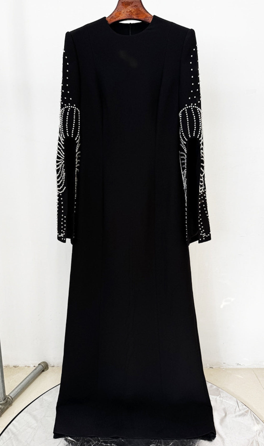 Dalit Black Long Sleeve Diamond Maxi Dress