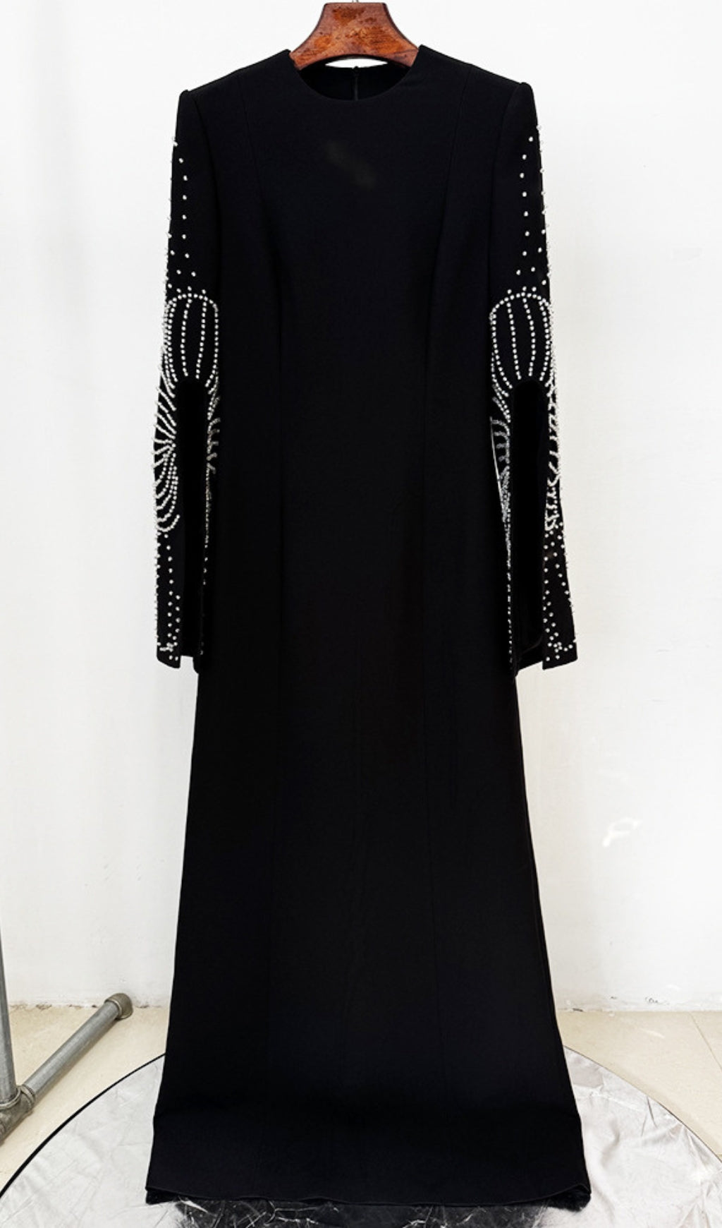 Dalit Black Long Sleeve Diamond Maxi Dress